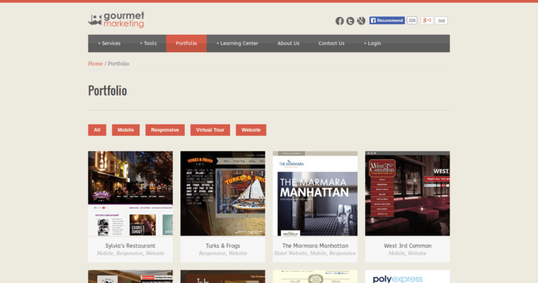 Folio Page of Top Web Design Firms in New York: Gourmet Marketing
