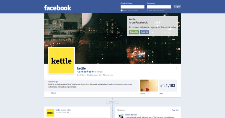 Facebook Page of Top Web Design Firms in New York: Kettle