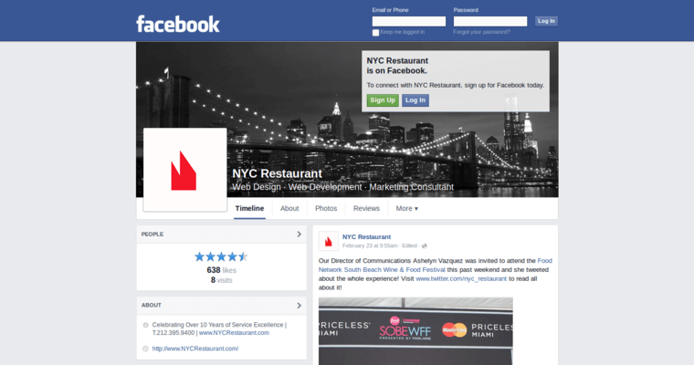 Facebook Page of Top Web Design Firms in New York: NYC Restaurant