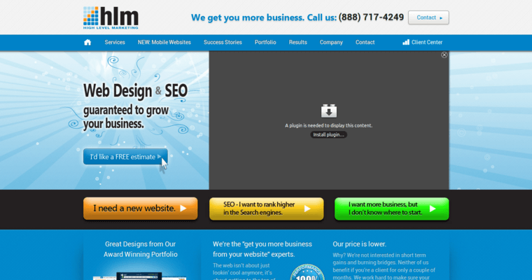 Home page of #20 Best Web Design Agency: High Level Marketing