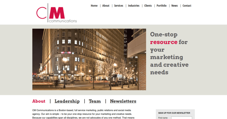 About page of #4 Best Brand PR Firm: CM Communications