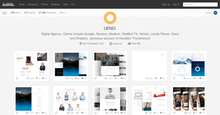 Dribble page of #4 Best Digital Agency: Ueno