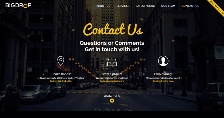 Contact page of #1 Leading Hotel Web Development Firm: Big Drop Inc
