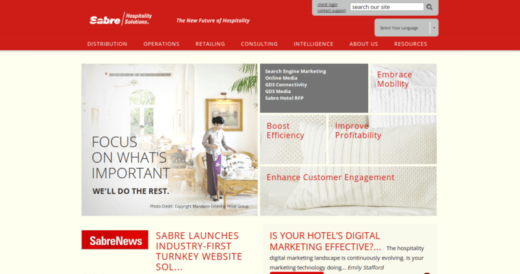 Home page of #8 Top Hotel Web Development Business: Sabre Hospitality