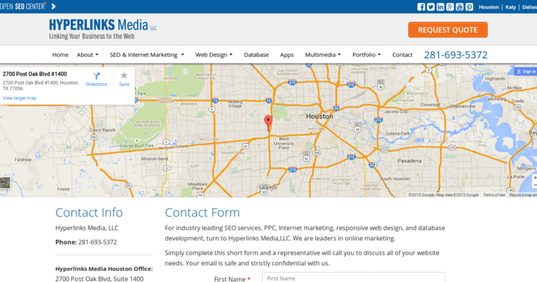 Contact page of #12 Top Houston Website Development Agency: Hyperlinks Media