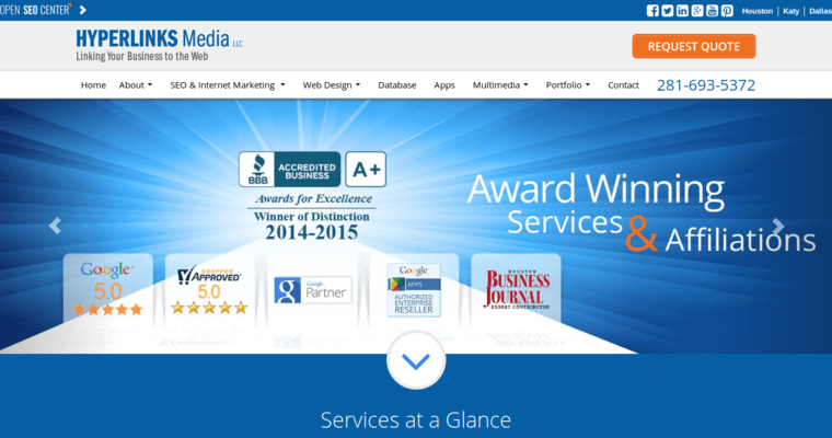 Home page of #12 Leading Houston Web Design Company: Hyperlinks Media