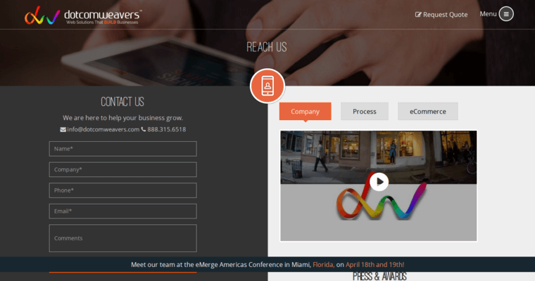 Contact page of #6 Leading New York City Website Design Firm: Dotcomweavers