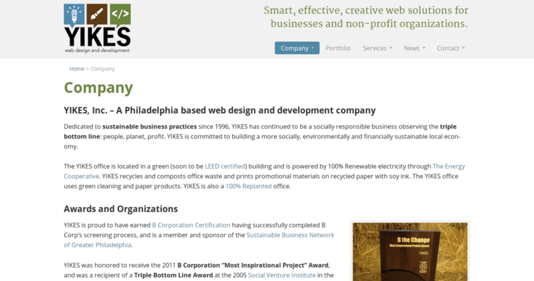 Company page of #9 Best Philadelphia Web Design Agency: Yikes