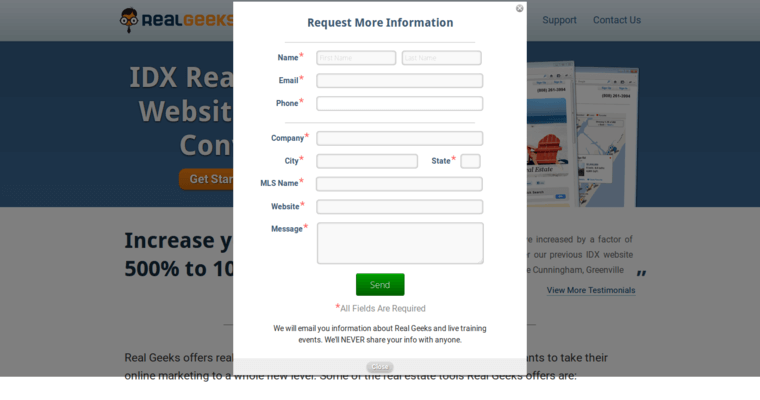 Contact page of #6 Top Real Estate Web Design Business: Real Geeks