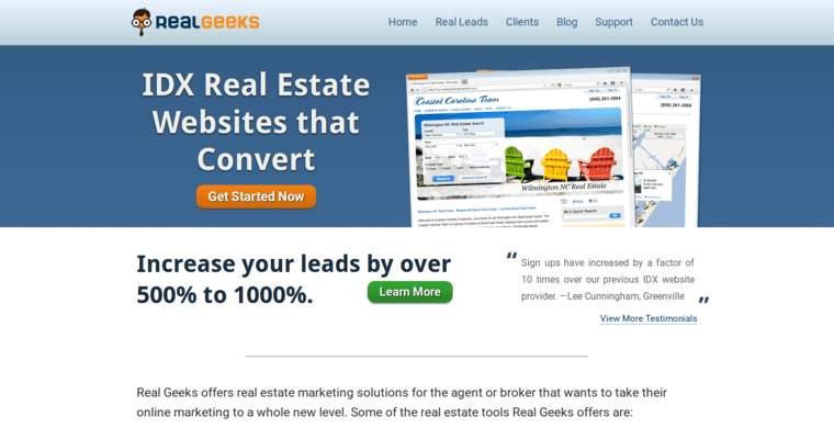 Home page of #6 Best Real Estate Web Design Agency: Real Geeks