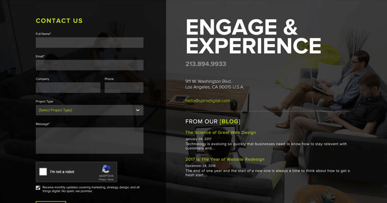 Contact page of #1 Best Real Estate Web Design Agency: SPINX