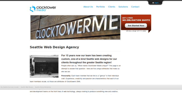 About page of #6 Top Seattle Web Design Company: Clocktower Media