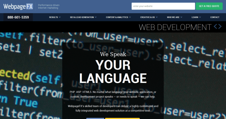 Development page of #1 Top Washington Web Design Firm: WebpageFX