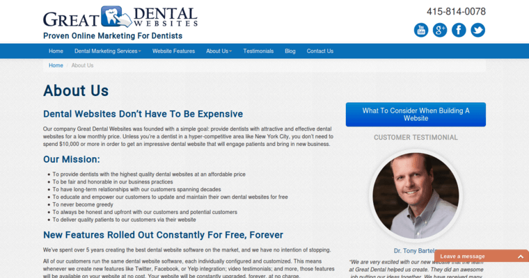 About Page of Top Web Design Firms in Colorado: Great Dental Websites