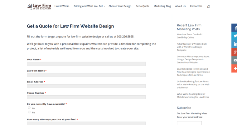 Quote Page of Top Web Design Firms in Colorado: Law Firm Web Design